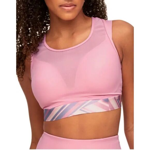 New Adore Me Micah Contour Sport Bra 34 A Pink Mesh Overlay Racer Back Wireless - Picture 2 of 8